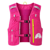 Pink running vest with reflective stripes and a visible brand logo on a white background