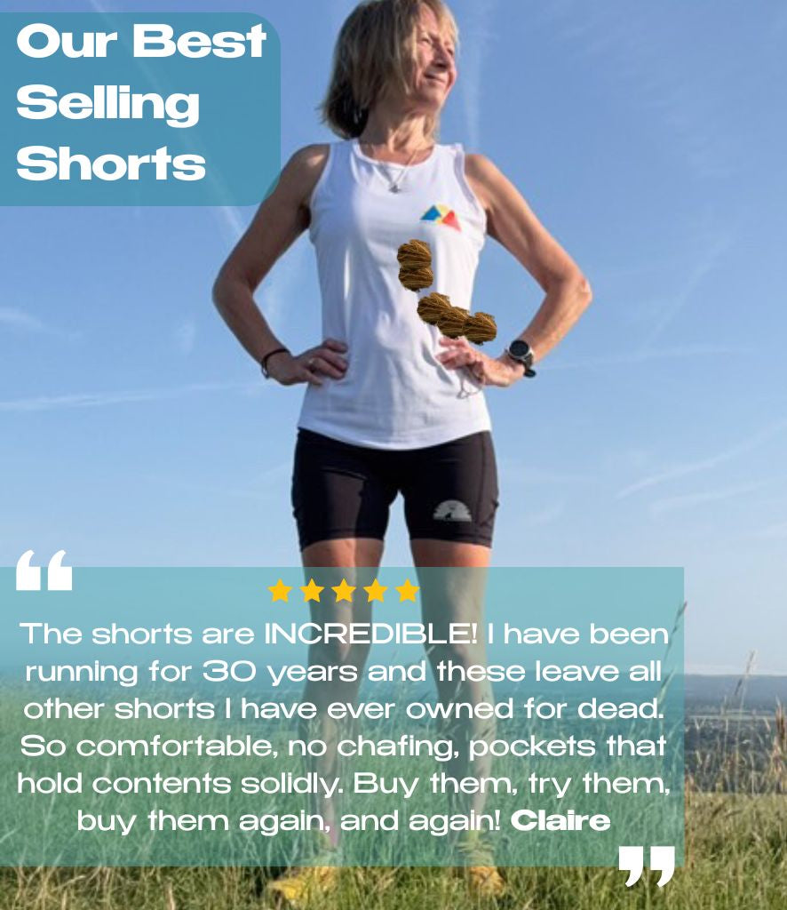 Deep side pockets on Atalanta trail running shorts - fits phone, gels and keys securely